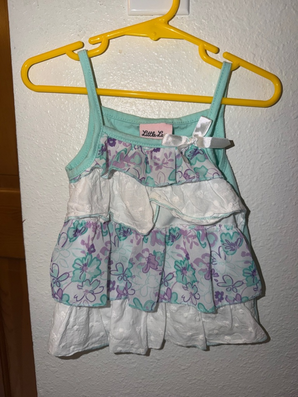 Little Lass Mint, White & Purple Floral Ruffled Camisole
